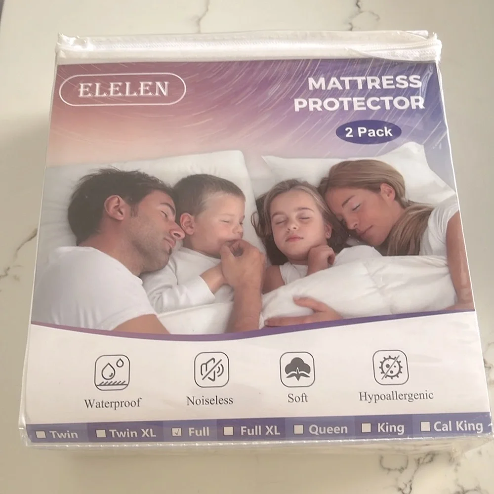Elelen Waterproof Noiseless Hypoallergenic Mattress Protector Pack 2 Size Full